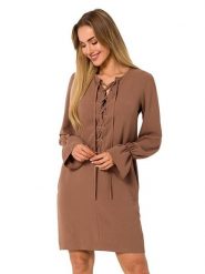 Made of emotion Sukienka w kolorze jasnobrązowym rozmiar: XL. Brązowe sukienki damskie Made Of Emotion, na co dzień, xl, bez wzorów, bez kołnierzyka, bez ramiączek, mini, proste. Za 129.99 zł.