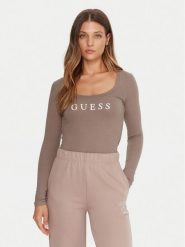 Guess Bluzka O5RI00 KBBU1 Beżowy Regular Fit. Brązowe bluzki damskie Guess, s, z aplikacjami, z bawełny, bez kołnierzyka, bez ramiączek. Za 154.99 zł.