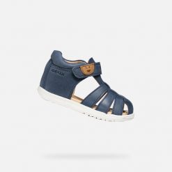 Sandały GEOX B S MACCHIA B Niebieski. Niebieskie sandały męskie Geox, ze skóry, bez zapięcia. Za 217.99 zł.