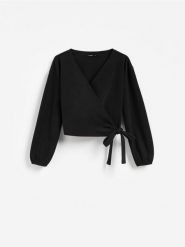 Bluza z wiązaniem - czarny. Czarne bluzy bez kaptura damskie Reserved, l, z dzianiny. Za 99.99 zł.