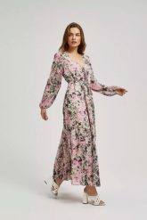 Sukienka maxi z kwiatowym wzorem szara. Szare sukienki damskie MOODO, l, bez wzorów, z poliesteru, bez kołnierzyka, bez ramiączek, maxi. W wyprzedaży za 159.99 zł.