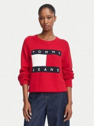 Tommy Jeans Sweter Flag DW0DW23450 Czerwony Regular Fit. Czerwone swetry klasyczne damskie Tommy Jeans, s, z bawełny, bez kołnierzyka. Za 489.99 zł.
