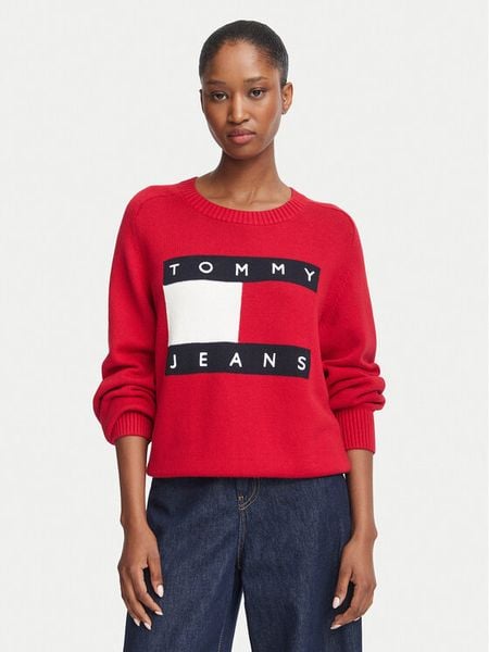 Tommy Jeans Sweter Flag DW0DW23450 Czerwony Regular Fit. Czerwone swetry klasyczne damskie Tommy Jeans, s, z bawełny, bez kołnierzyka. Za 489.99 zł.