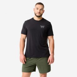 Koszulka sportowa męska Domyos. Czarne t-shirty sportowe męskie DOMYOS, m, z elastanu, bez ramiączek, na fitness i siłownię. Za 69.99 zł.