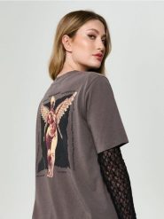 Bawełniana koszulka z krótkim rękawem Nirvana - szary. Szare t-shirty damskie Sinsay, l, bez wzorów, z bawełny, bez kołnierzyka. Za 39.99 zł.