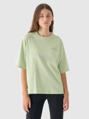 4F T-shirt oversize z nadrukiem damski - oliwkowy/khaki XS. Brązowe t-shirty damskie 4f, xs, bez wzorów, z bawełny, bez kołnierzyka. W wyprzedaży za 29.99 zł.