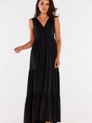 Sukienka Model A581 Black - awama. Czarne sukienki damskie Awama, na lato, l, z aplikacjami, z bawełny, bez kołnierzyka, bez ramiączek. Za 412.33 zł.