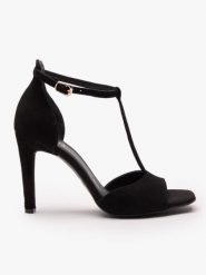 Czarne sandały na wysokim obcasie. Czarne sandały damskie Ryłko, bez wzorów, z gumy, bez obcasa, na obcasie. Za 449.99 zł.