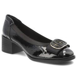 Półbuty damskie Filippo, cholewka ze skóry naturalnej lakierowanej wsuwany fason ozdobna aplikacja, czarne, DP6960/26. Czarne półbuty damskie Filippo, z aplikacjami, ze skóry, bez obcasa, na obcasie. Za 169.90 zł.