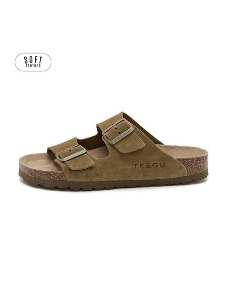 Teegu Skórzane klapki w kolorze khaki rozmiar: 39. Brązowe klapki damskie teegu, bez wzorów, bez obcasa. Za 130.99 zł.