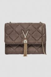 VALENTINO Brązowa damska zamszowa torebka Charlotte Flap Bag. Brązowe torebki klasyczne damskie Valentino by Mario Valentino, bez wzorów, ze skóry ekologicznej, zamszowe, bez dodatków. W wyprzedaży za 294.99 zł.