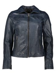 HIS Skórzana kurtka w kolorze granatowym rozmiar: 46. Niebieskie kurtki damskie HIS, bez wzorów, ze skóry, bez kaptura. Za 480.90 zł.