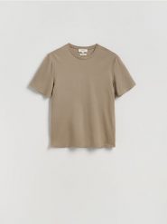 T-shirt regular z modalem - beżowy. Brązowe t-shirty męskie Reserved, l, bez wzorów, z bawełny, bez kołnierzyka. Za 99.99 zł.