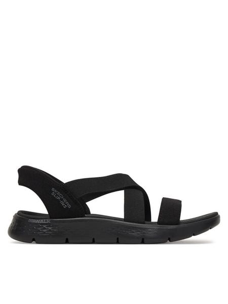 Skechers Sandały Go Walk Flex Sandal - Glimmer 141489/BBK Czarny. Czarne sandały damskie Skechers, bez wzorów, z materiału, bez obcasa, na płaskiej podeszwie. Za 319.99 zł.
