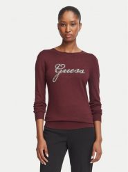 Guess Sweter W6BR53 Z1454 Bordowy Regular Fit. Czerwone swetry klasyczne damskie Guess, l, z wiskozy, bez kołnierzyka. Za 344.99 zł.