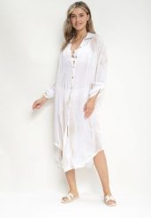 Jasnobeżowa Sukienka Oversize o Koszulowym Fasonie Rarosa. Brązowe sukienki damskie Born2be, bez wzorów, eleganckie, bez kołnierzyka, bez ramiączek, midi, koszulowe. W wyprzedaży za 95.99 zł.