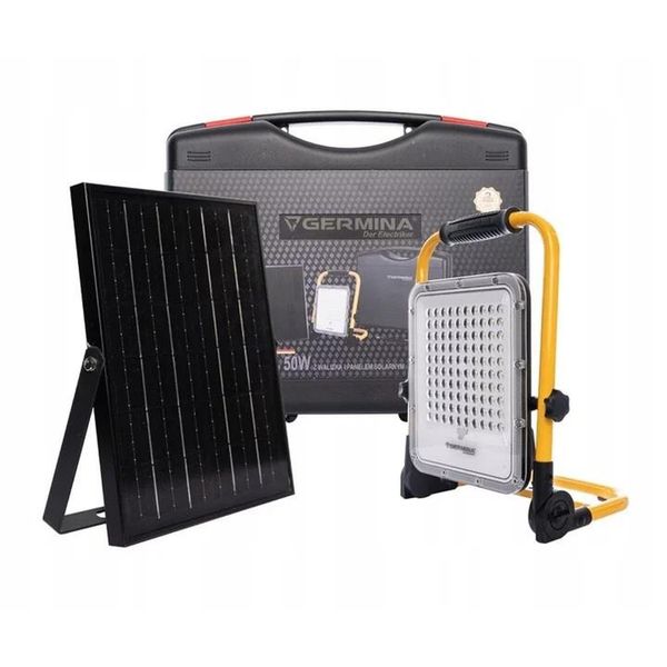 Naświetlacz solarny w walizce 50W. Żółte walizki GERMINA, bez wzorów. Za 299.00 zł.