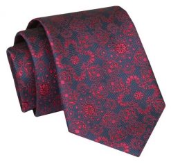 Krawat - ALTIES - Granatowy, Czerwony Wzór Orientalny. Czerwone krawaty i muchy męskie Alties, bez wzorów, z tkaniny, eleganckie. Za 49.00 zł.