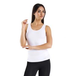 Koszulka bawełniana na ramiączkach Teyli Claudia. Białe bluzki damskie Teyli, m, bez wzorów, z bawełny, sportowe, bez kołnierzyka, bez ramiączek. Za 69.99 zł.