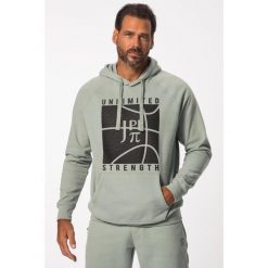 Męska Bluza z kapturem fitness koszykarski nadruk. Szare bluzy sportowe męskie JAY-PI, bez wzorów, z bawełny, casualowe, bez kołnierzyka, bez ramiączek. Za 343.99 zł.
