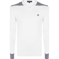 FELIX HARDY sweter męski M biały. Białe swetry męskie Felix Hardy, m, z aplikacjami, bez kołnierzyka. Za 169.00 zł.