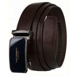 Pasek męski w ciemnobrązowym kolorze z automatyczną, czarną klamrą Peterson PTN A016 D.BROWN. Brązowe paski męskie Peterson, bez wzorów, ze skóry, eleganckie. Za 94.99 zł.