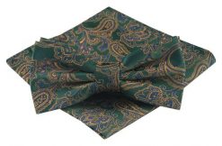 Mucha Męska z Poszetką - Alties - Zielona z Orientalnym Wzorem. Zielone krawaty i muchy męskie Alties, bez wzorów, eleganckie. Za 54.00 zł.