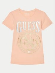 Guess T-Shirt J5RI20 K6YW4 Koralowy Regular Fit. Pomarańczowe koszulki dziewczęce Guess, z aplikacjami, z bawełny, bez ramiączek. Za 59.99 zł.