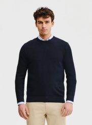 PAKO LORENTE – Granatowy sweter męski. Niebieskie swetry męskie Pako Lorente, na wiosnę, m, bez wzorów, z bawełny, bez kołnierzyka. Za 139.99 zł.