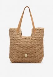 Ciemnobeżowa Pleciona Torebka Shopper Feleindra. Brązowe shopper bag damskie Born2be, bez wzorów, z jeansu, bez dodatków. Za 79.99 zł.