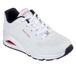 Buty sportowe Sneakersy damskie, Uno-Stand on Air. Białe buty sportowe na co dzień damskie Skechers, bez wzorów, z materiału, trekkingowe. Za 385.75 zł.