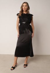 Czarny Elegancki Komplet z Bawełny i Wiskozy Koronkowa Bluzka i Sukienka Ocethea. Czarne sukienki damskie Born2be, na co dzień, m, bez wzorów, z bawełny, eleganckie, z asymetrycznym kołnierzem, bez ramiączek, asymetryczne. Za 259.99 zł.