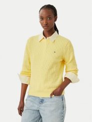 Tommy Hilfiger Sweter Fine WW0WW44993 Żółty jasny Regular Fit. Żółte swetry klasyczne damskie Tommy Hilfiger, xxs, z bawełny, bez kołnierzyka. Za 529.99 zł.