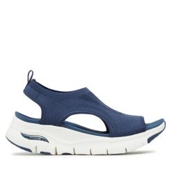 Sandały Skechers. Niebieskie sandały damskie Skechers, bez wzorów, bez obcasa, na płaskiej podeszwie. Za 239.99 zł.