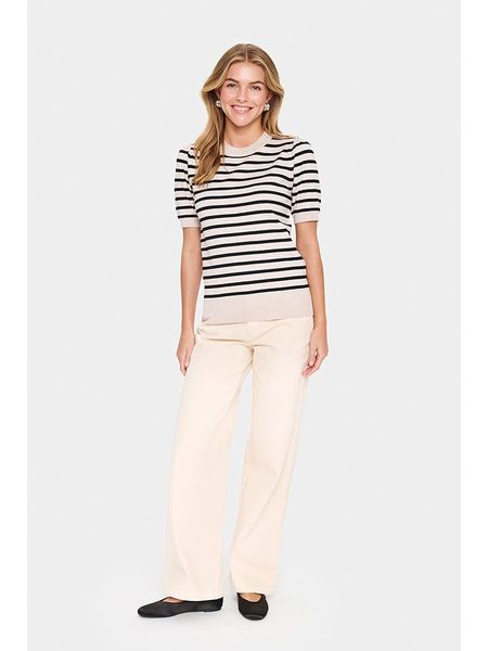 SAINT TROPEZ Koszulka dzianinowa w kolorze beżowym rozmiar: XS. Brązowe bluzki damskie Saint Tropez, xs, bez wzorów, z dzianiny, bez kołnierzyka, bez ramiączek. Za 78.99 zł.