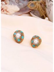 L'Atelier de Gaia Pozłacane kolczyki-wkrętki z perłami i turkusami rozmiar: onesize. Białe kolczyki damskie L'Atelier de Gaia, z perłą, pozłacane. Za 108.74 zł.