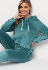 Zielony Komplet Dresowy z Bawełną Bluza z Kapturem i Kieszenią Spodnie z Gumką w Talii Quesaria. Zielone bluzy z kapturem damskie Born2be, m, z bawełny. Za 99.99 zł.