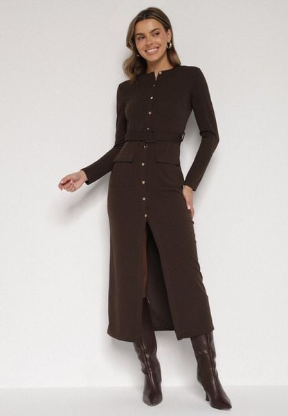 Brązowa Sukienka Koszulowa z Wiskozą Guzikami i Paskiem Vetienne. Brązowe sukienki damskie Born2be, na co dzień, l, bez wzorów, z wiskozy, bez kołnierzyka, bez ramiączek, maxi, koszulowe. Za 139.99 zł.