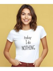 WOOOP Koszulka "Today I do nothing" w kolorze białym rozmiar: XXL. Białe bluzki damskie Wooop, xxl, bez wzorów, z bawełny, bez kołnierzyka, bez ramiączek. Za 56.99 zł.