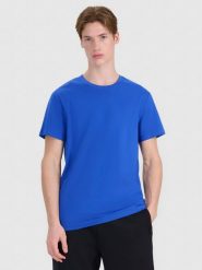 4F T-shirt regular z nadrukiem męski - niebieski L. Niebieskie t-shirty męskie 4f, l, bez wzorów, z bawełny, bez kołnierzyka. W wyprzedaży za 39.99 zł.