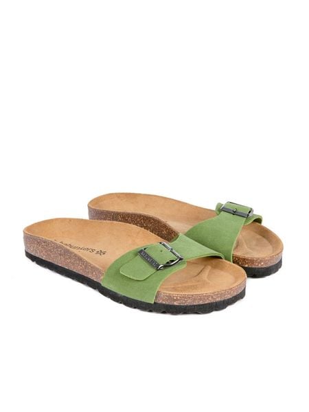 BABUNKERS Family Skórzane klapki w kolorze zielonym rozmiar: 39. Zielone klapki damskie BABUNKERS Family, bez wzorów, ze skóry, bez obcasa. Za 147.65 zł.