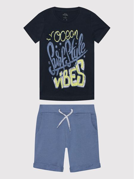 NAME IT Komplet t-shirt i szorty sportowe 13200344 Granatowy Regular Fit. Niebieskie spodnie niemowlęce Name it, bez wzorów, z bawełny. Za 49.99 zł.
