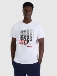 4F T-shirt regular z nadrukiem męski - biały XL. Białe t-shirty męskie 4f, m, bez wzorów, bez kołnierzyka. Za 69.99 zł.