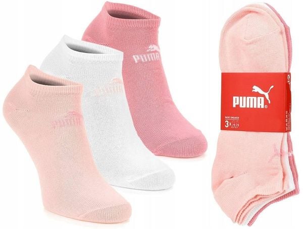 Skarpety 3 pary niskie z bawełną różowe PUMA. Czerwone skarpetki damskie Puma, bez wzorów, z bawełny. Za 29.90 zł.