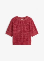 Gruby sweter z puszystej przędzy. Czerwone swetry klasyczne damskie bonprix, bez kołnierzyka. Za 179.99 zł.