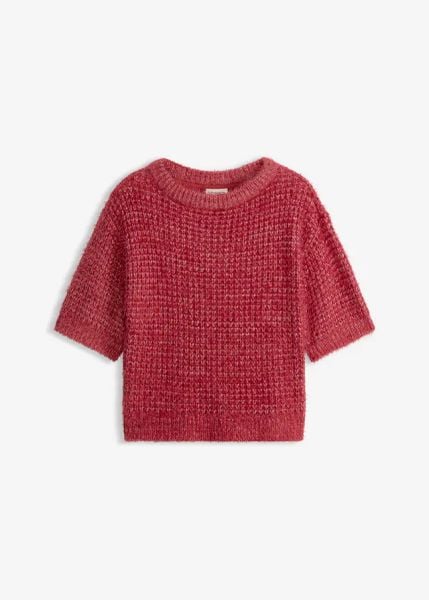 Gruby sweter z puszystej przędzy. Czerwone swetry klasyczne damskie bonprix, bez kołnierzyka. Za 179.99 zł.