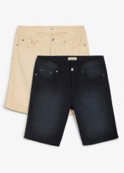 Lekkie bermudy z elastyczną wstawką w talii, z kolorowego denimu, regular fit (2 pary). Brązowe szorty męskie bonprix, bez wzorów, z denimu, klasyczne. Za 69.98 zł.