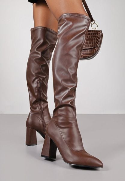 Brązowe Kozaki Vices na Stożkowym Obcasie Lavie. Brązowe kozaki damskie Born2be, z jeansu, bez obcasa, na obcasie. Za 149.99 zł.