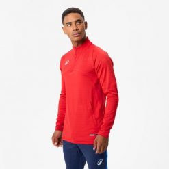 Bluza piłkarska Kipsta CLR Club na krótki suwak. Czerwone bluzy bez kaptura męskie KIPSTA, l, z materiału. Za 139.99 zł.