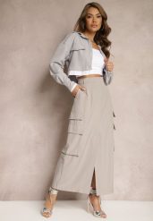 Szara Spódnica Utility z Kieszeniami na Klapy Inno. Szare spódniczki damskie Renee, l, bez wzorów, z materiału, biznesowe, maxi, koszulowe. Za 119.99 zł.